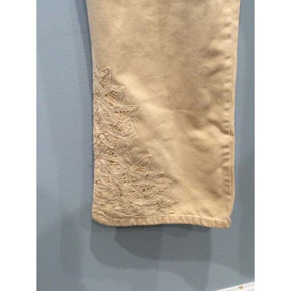 Ralph Lauren Womens Beige Denim Jeans Plus Size 14W 14 Embroidered Khaki Boho - Picture 2 of 10